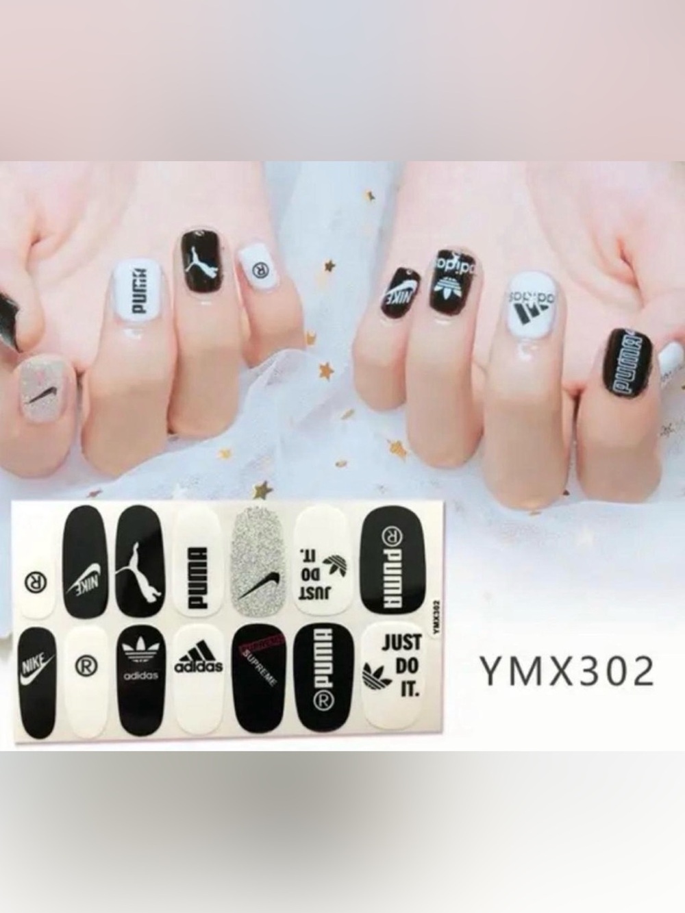 $2 Black & White Athletic Logo Nail Sticker wraps $2 WITH ANY $10 OR MORE